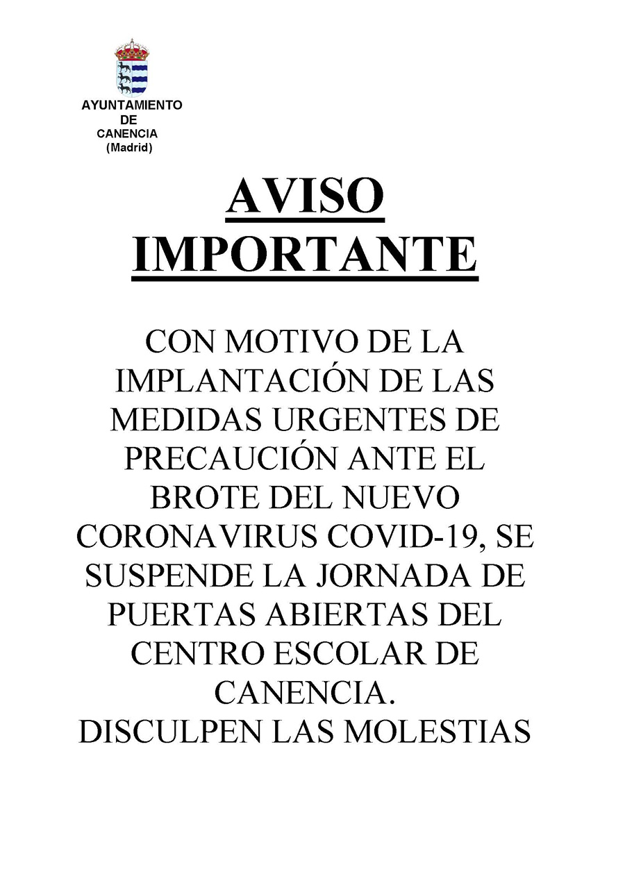 AVISO IMPORTANTE CORONAVIRUS