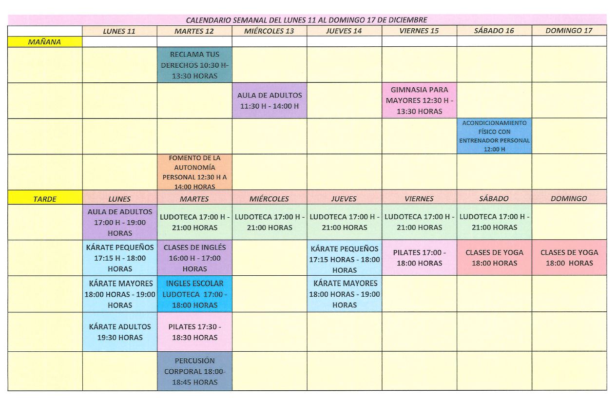 Calendario semanal 11 17 dic 2023