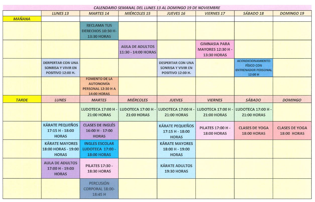 Calendario semanal 12 19 nov 23