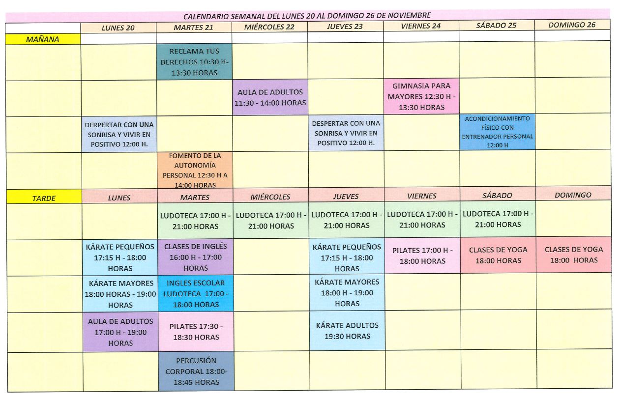 Calendario semanal 20 26 nov 2023