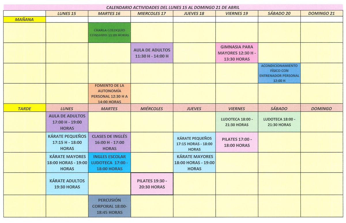 Calendario semanal Canencia 20240415