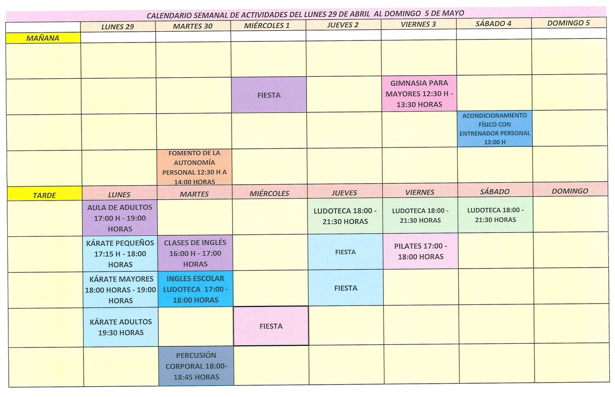 Calendario semanal Canencia 20240429