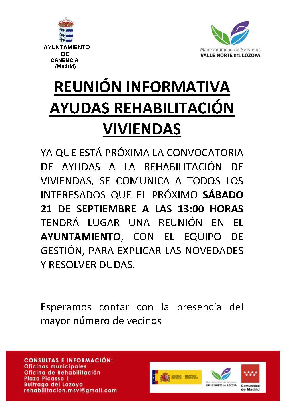 REUNIÓN INFORMATIVA AYUDAS REHABILITACIÓN VIVIENDAS CANENCIA