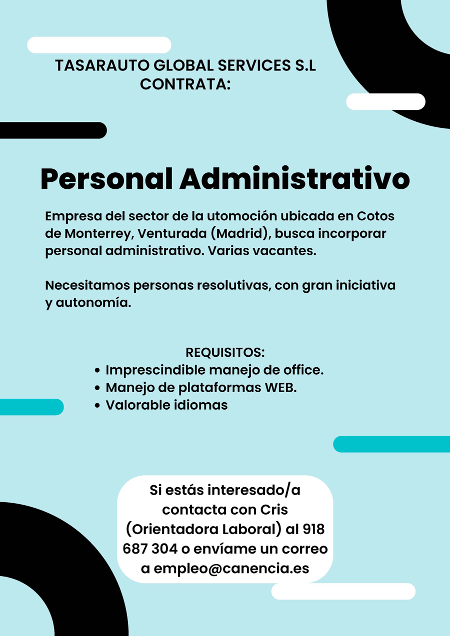 Cartel vacante Administrativo Tasarauto