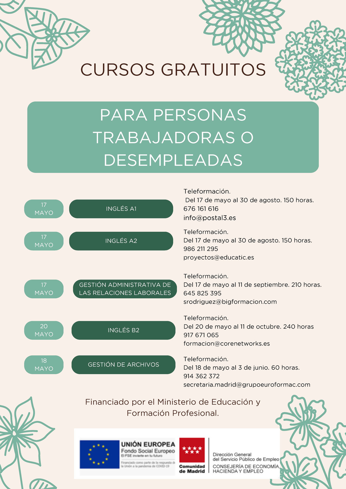 Cartel Cursos varios