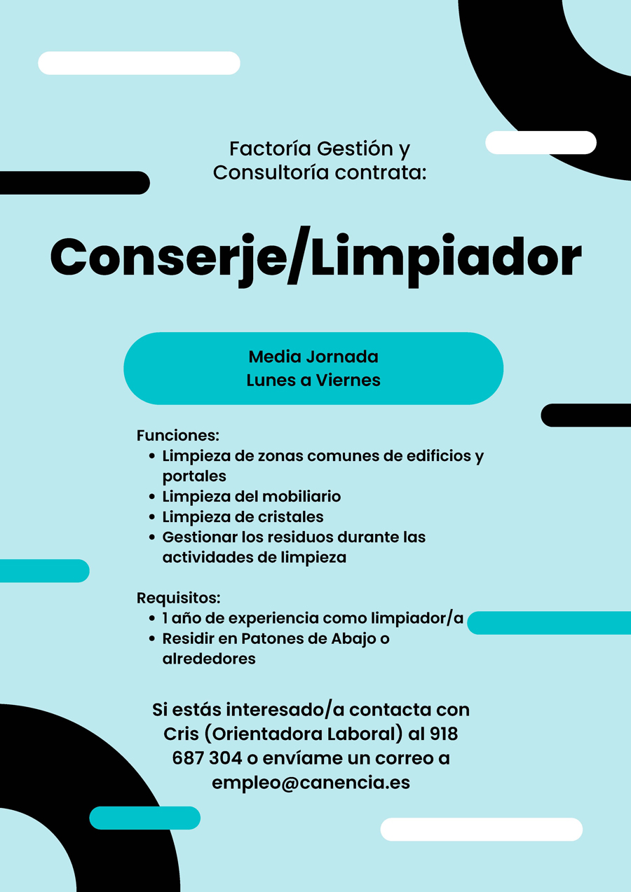 Cartel oferta Conserje Limpiador