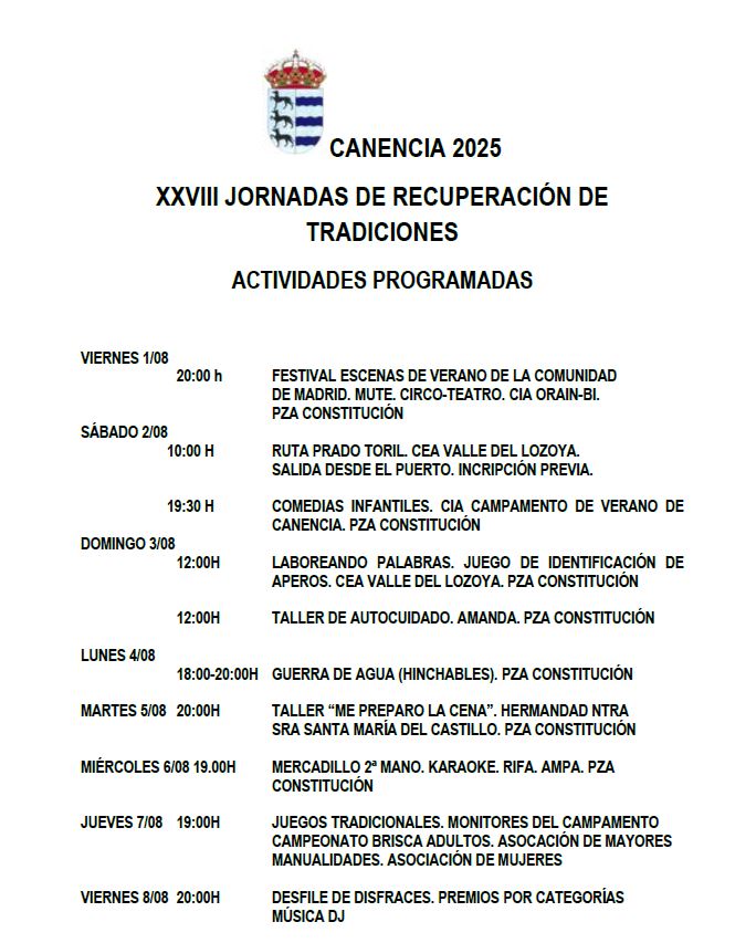 XXVIII Recuperacion tradiciones Canencia Programa 2025