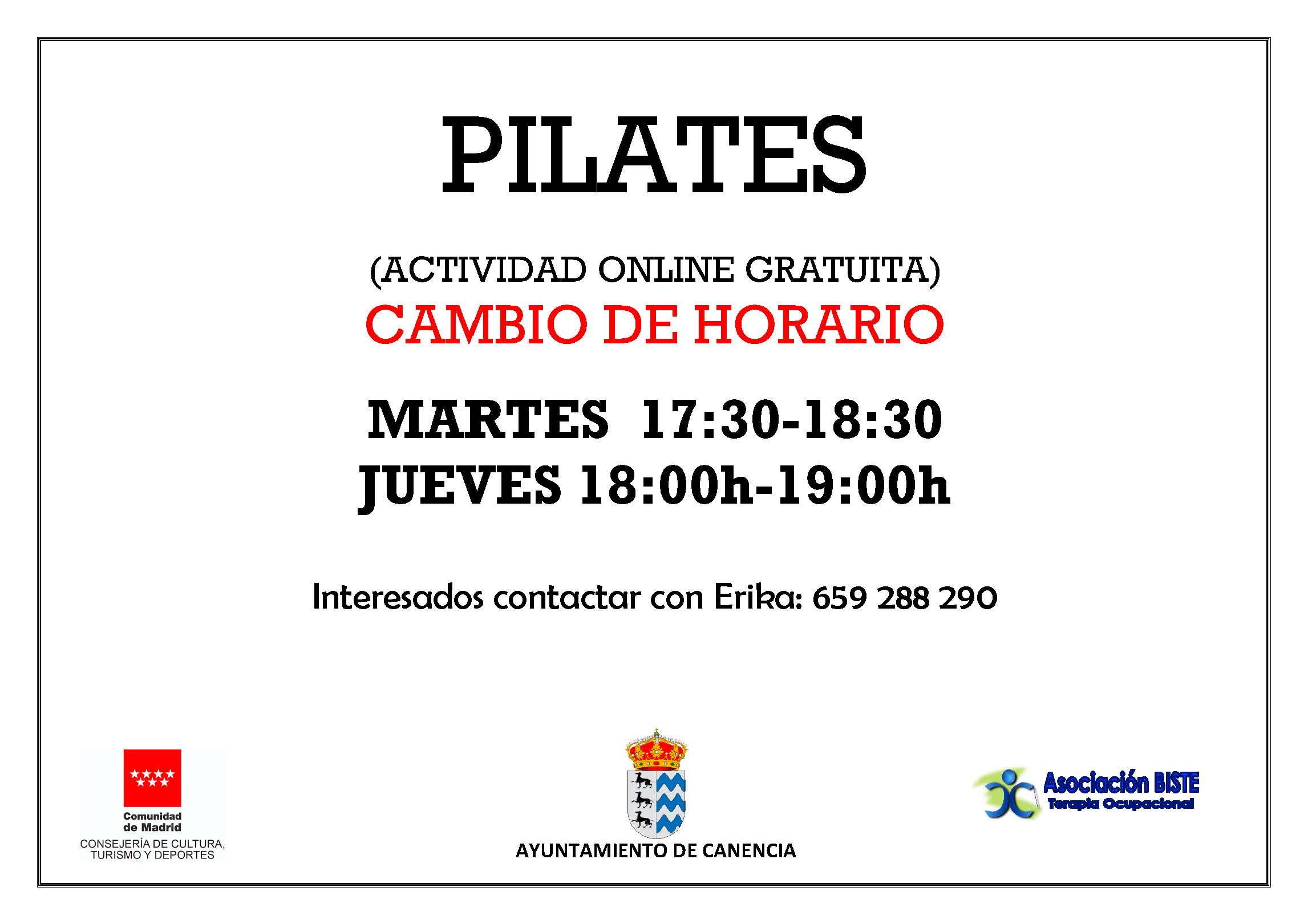 Cartel PILATES online 2020