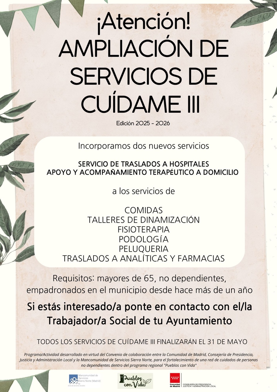 Cartel Cuídame III Ampliación de servicios 2025 26