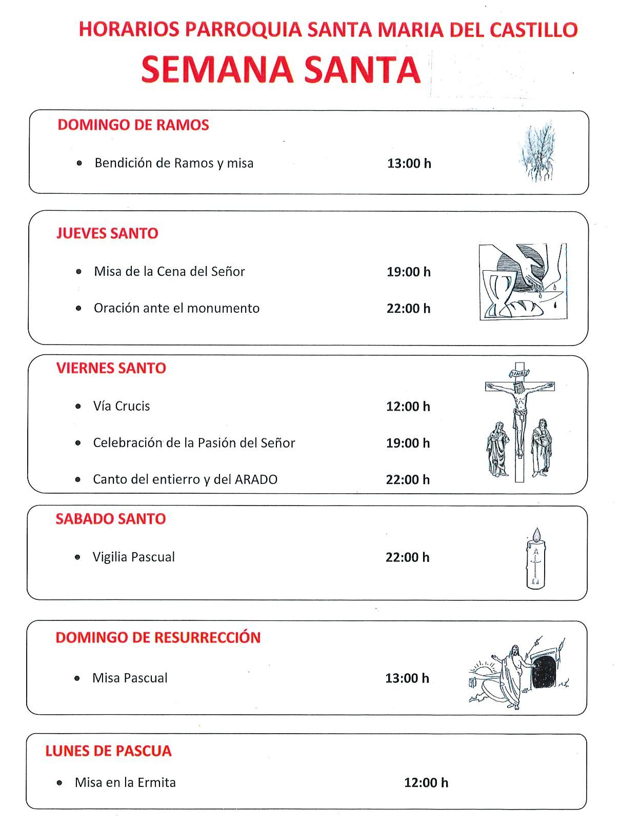 horario misas Semana Santa 2024 Canencia