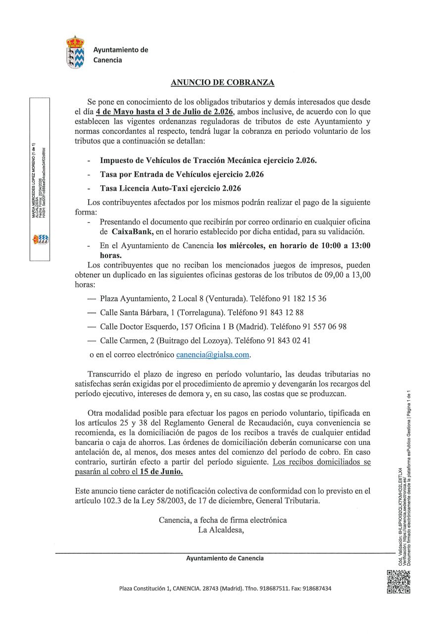 Anuncio cobranza impuestos 2026